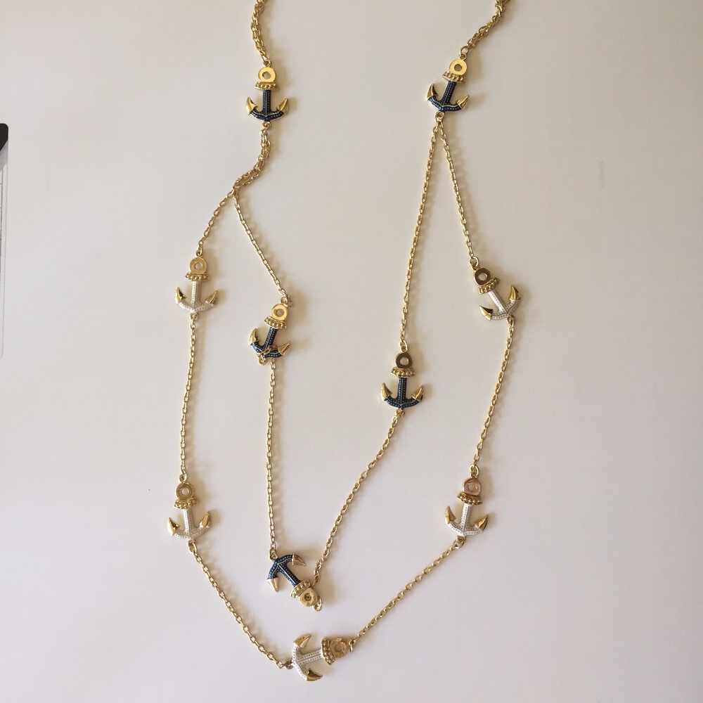 Lilly Pulitzer Gold, Navy & White Anchor Necklace